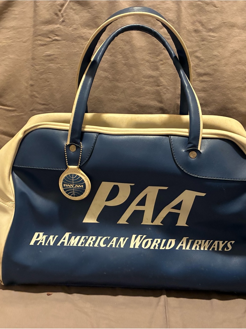 PAA Pan American World Airways Navy and Cream Travel Duffel Bag